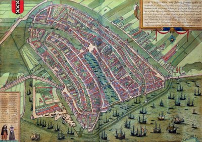 Braun（1541-1622）とFrans Hogenberg（1535-90）による &39;World&39;からのアムステルダムの地図、1572年 作： Joris Hoefnagel