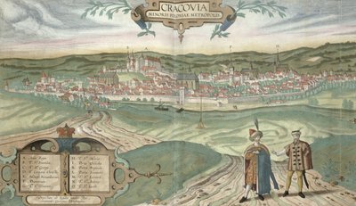 ブラウン（1541-1622）とフランツ・ホーゲンバーグ（1535-90）による「世界」からのクラクフの地図、1572年頃 作： Joris Hoefnagel