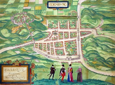 ブラウン（1541-1622）とフランツ・ホーゲンバーグ（1535-90）による「世界」からのエジンバラの地図c.1572-1617 作： Joris Hoefnagel