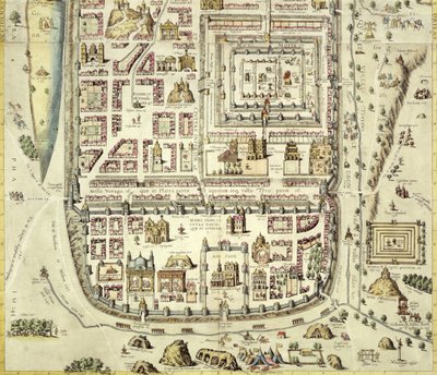 エルサレムとその周辺地域の地図。GeorgBraum（1541-1622）およびFrans Hogenberg（1535-90）c.1572-1617（138905を参照）による「Civitates Orbis Terrarum」より 作： Joris Hoefnagel