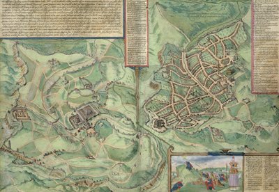 エルサレムの地図、ブラウン（1541-1622）とフランツホーゲンバーグ（1535-90）による「世界」、1572年頃 作： Joris Hoefnagel