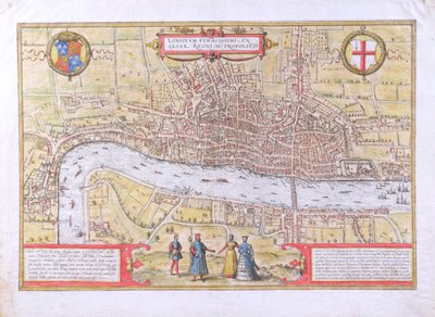 Civitates Orbis TerrarumのGeorg Braun（1542-1622）とFrans Hogenburg（1635-90）によるロンドンの地図、1572年（51896および58543も参照） 作： Joris Hoefnagel