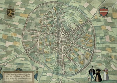 ブラウン（1541-1622）とフランツ・ホーゲンバーグ（1535-90）による「世界」からのルーヴァンの地図c.1572-1617 作： Joris Hoefnagel