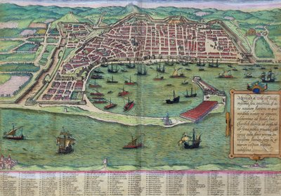 メッシーナの地図、ブラウン（1541-1622）とフランツ・ホーゲンバーグ（1535-90）による「世界」、1572年頃 作： Joris Hoefnagel