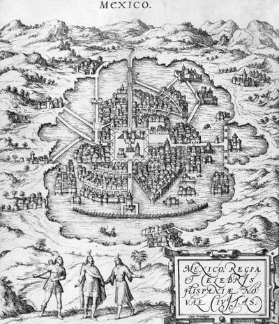 メキシコの地図、Braun（1541-1622）とFranz Hogenbergh（1535-90）による「世界」のイラストc.1572 作： Joris Hoefnagel