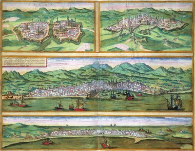 パルマ、シエナ、パレルモ、ドレパンの地図、ブラウン（1541-1622）とフランツ・ホーゲンバーグ（1535-90）、1572年 作： Joris Hoefnagel
