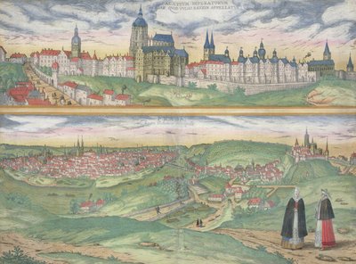 プラハの地図、ブラウン（1541-1622）とフランツ・ホーゲンバーグ（1535-90）による「世界」、1572年頃 作： Joris Hoefnagel