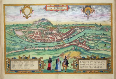 ブラウン（1541-1622）とフランツホーゲンバーグ（1535-90）による「世界」からのザルツブルクの地図c.1572-1617 作： Joris Hoefnagel