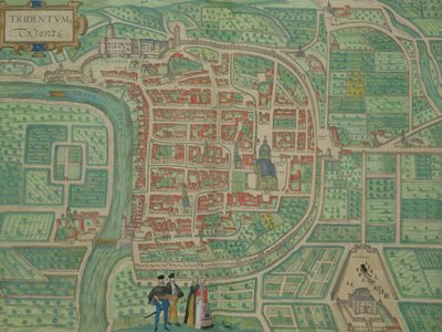 ブラウン（1541-1622）とフランツ・ホーゲンバーグ（1535-90）による「世界」からのトレントの地図c.1572-1617 作： Joris Hoefnagel
