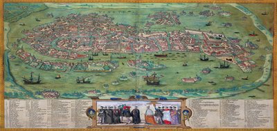ブラウン（1541-1622）とフランツホーゲンバーグ（1535-90）による「世界」からのヴェネツィアの地図、1572年頃 作： Joris Hoefnagel