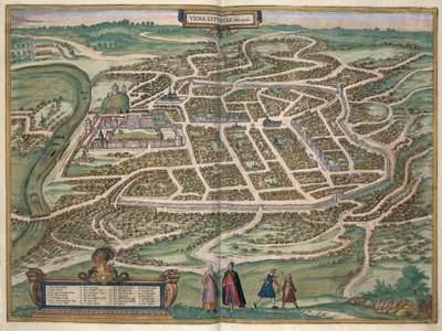 ブラウン（1541-1622）とフランツ・ホーゲンバーグ（1535-90）による「世界」からのリトアニア、ビリニュスの地図c.1572-1617 作： Joris Hoefnagel