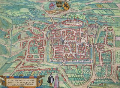 ブラウン（1541-1622）とフランツ・ホーゲンバーグ（1535-90）による「世界」からのワイマールの地図c.1572-1617 作： Joris Hoefnagel