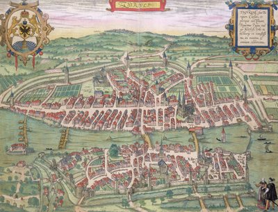 ブラウン（1541-1622）とフランツ・ホーゲンバーグ（1535-90）による「世界」からのチューリッヒの地図c.1572-1617 作： Joris Hoefnagel