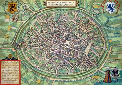 Braun（1541-1622）とFrans Hogenberg（1535-90）による「世界」からのブルージュの地図、1572年頃 作： Joris Hoefnagel