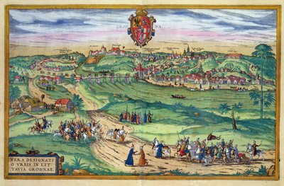グロドノの町計画、Georg Braun（1541-1622）とFrans Hogenberg（1535-90）による「Civitates Orbis Terrarum」、c.1572 作： Joris Hoefnagel
