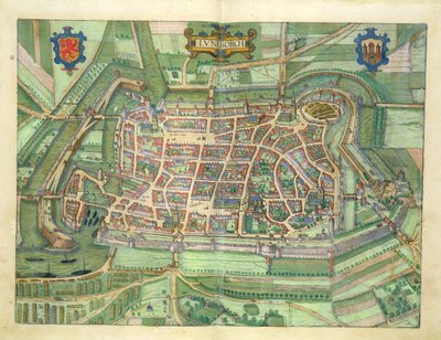 ブラウン（1541-1622）とフランツ・ホーゲンバーグ（1535-90）による「世界」からのリューネブルグの地図c.1572-1617 作： Joris Hoefnagel