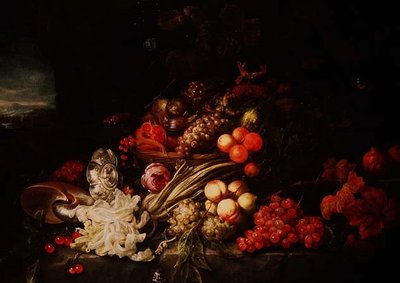 果物の入ったバスケットのある静物画 作： Joris van Son