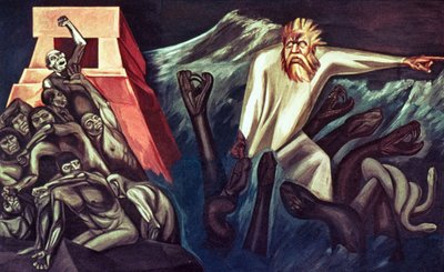 アメリカ文明叙事詩よりケツァルコアトルの出発 作： José Clemente Orozco