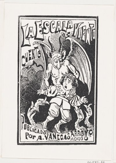 ハゲタカの群れの上で少年の肩を持つ鬼、イラスト... 1880～1910年頃 作： José Guadalupe Posada