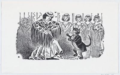 スーツを着た猫と踊る女性、カリフォルニア州。 1880-1910.、約。 1880～1910年。 作： José Guadalupe Posada