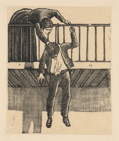 バルコニーで首を吊って自殺した男性を発見する女性...、1900年頃～1910年頃。 作： José Guadalupe Posada