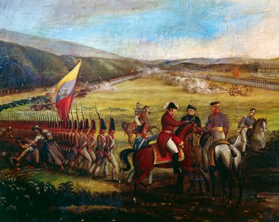 ホセ・マリア・エスピノサ（1796-1883）が描いたカリビオの戦いでのボリバルの仲間、ナリノ将軍の軍隊。コロンビア 作： José María Espinosa Prieto
