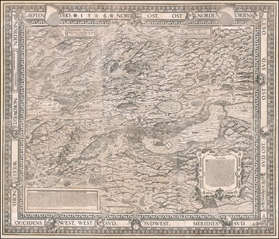 1566年、ヨドクス・ムラーによるチューリヒとその周辺の地図 作： Jos Murer