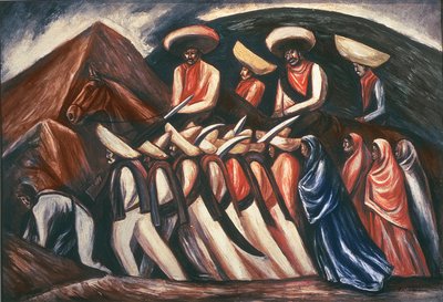 サパティスタの行進 - 1911 年のメキシコ革命時にエミリアーノ サパタとパンチョ ビジャが率いる 作： José Clemente Orozco