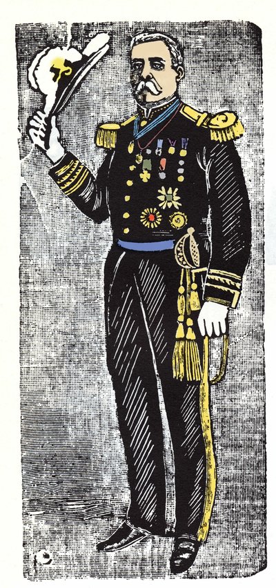 メキシコ革命（1910年〜1920年）の様子。メキシコ共和国大統領ポルフィリオ・ディアス（1828-1915）。キシログラフィーはホセ・グアダルーペ・ポサダ（1852-1913）。 作： José Guadalupe Posada