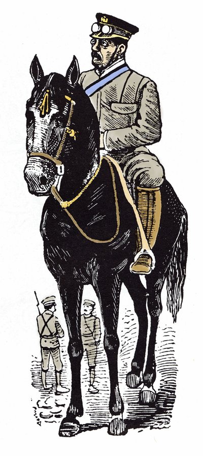 メキシコ革命（1910～1920年）：ビクトリアーノ・ウエルタ（1854～1916年）の肖像。ホセ・グアダルーペ・ポサダ(1852-1913)のキシログラフィー。 作： José Guadalupe Posada