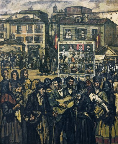グティエレス・ソラナ、ホセ（1886-1945）。El cartel del crimen (El musico ciego) - 犯罪カルテル（盲目の音楽家）。(78 x 64 cm）。キャンバスに油彩。個人蔵 作： Jose Gutierrez Solana