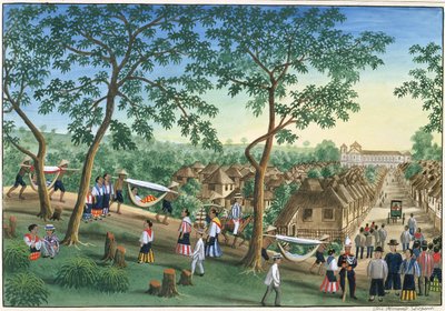 アンティポロフィエスタへのおでかけ、「マニラ周辺のビューのファブスアルバム」、1845年頃 作： Jose Honorato Lozano