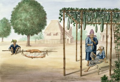 マニラ近郊の村の風景、「マニラ周辺のフレバスアルバム」、1845年頃 作： Jose Honorato Lozano