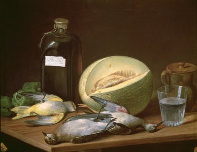 131-0059638 スイカと鳥のある静物 作： Jose Lopez Enguidanos