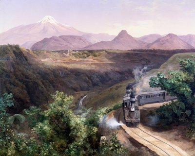 メキシコ・ピコ・デ・オリサバ成層火山の眺め（油彩・キャンバス、19世紀後半 作： José María Velasco