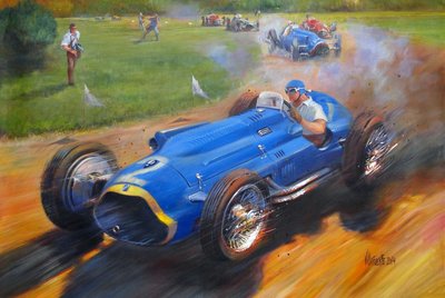 フアン・マヌエル・ファンジオとタルボット・レイク T26C、2011年（キャンバスにアクリル） 作： Jose Maria Villafuerte