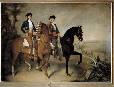 二頭の騎馬、19世紀、油彩・カンヴァス 作： Jose Roldan