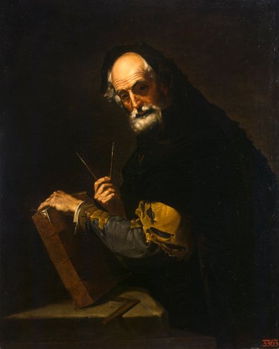 本、コンパス、ゴニオメーターを備えた哲学者、1630年 作： Jose de Ribera