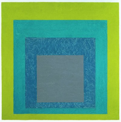 広場へのオマージュ（油彩、ウッドファイバーボード） 作： Josef Albers