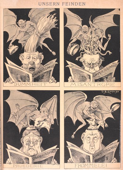 「私たちの敵」。 人々は本を読んでおり、アイデアは悪魔によって頭に送り込まれています。 作： Josef Benedikt engl