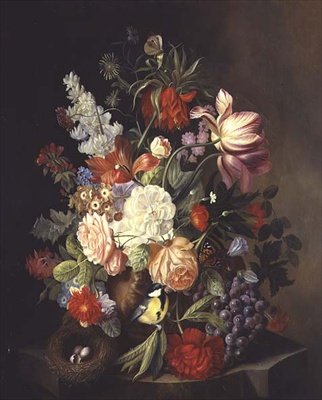 壷に入った夏の混合花の静物画（油彩・キャンバス 作： Josef Holstayn