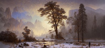 JJM、ビアスタットを再現-A：ヨセミテ雪降る谷 作： Josef Johann Michel