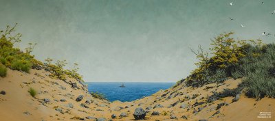 JJMがフリードリッヒC-Dを再現：川岸の窪地からの眺め（パノラマ） 作： Josef Johann Michel