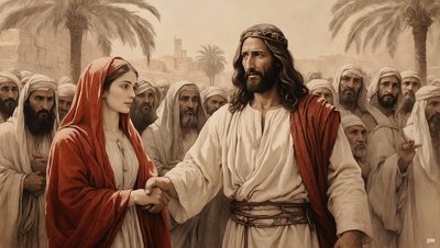 イエスが姦通の女を石打ちの刑から救う_02 作： Josef Johann Michel