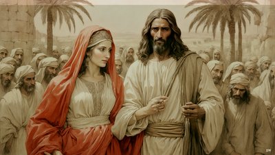 イエスが姦通の女を石打ちの刑から救う_03 作： Josef Johann Michel