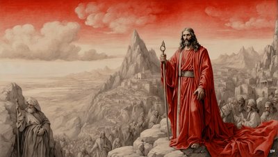 イエスは山の上で、悪魔からこの世のすべての王国を見せられた。 作： Josef Johann Michel