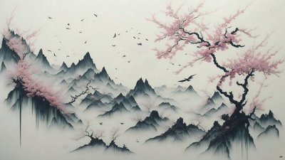 墨絵：桜咲く_01 作： Josef Johann Michel