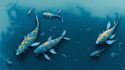 墨絵鯉・鯉魚_青_01 作： Josef Johann Michel
