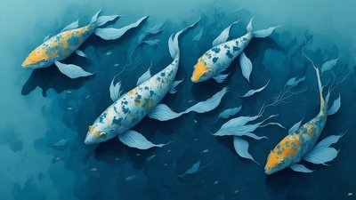 墨絵鯉・鯉魚_青_02 作： Josef Johann Michel