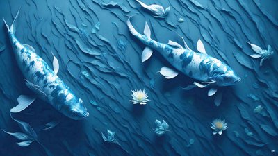 墨絵鯉・鯉魚_青_03 作： Josef Johann Michel